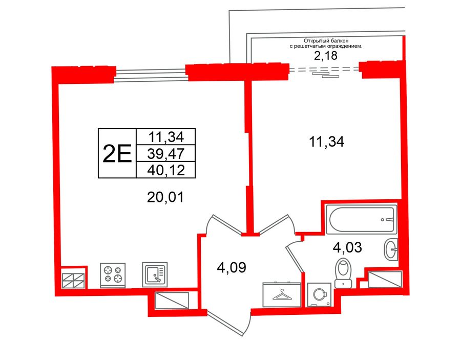 1-комнатная квартира, 39.47 м²; этаж: 6 - купить в Санкт-Петербурге
