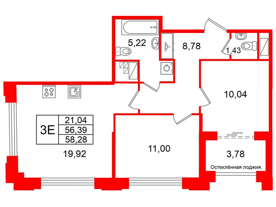 2-комнатная квартира, 56.39 м²; этаж: 5 - купить в Санкт-Петербурге