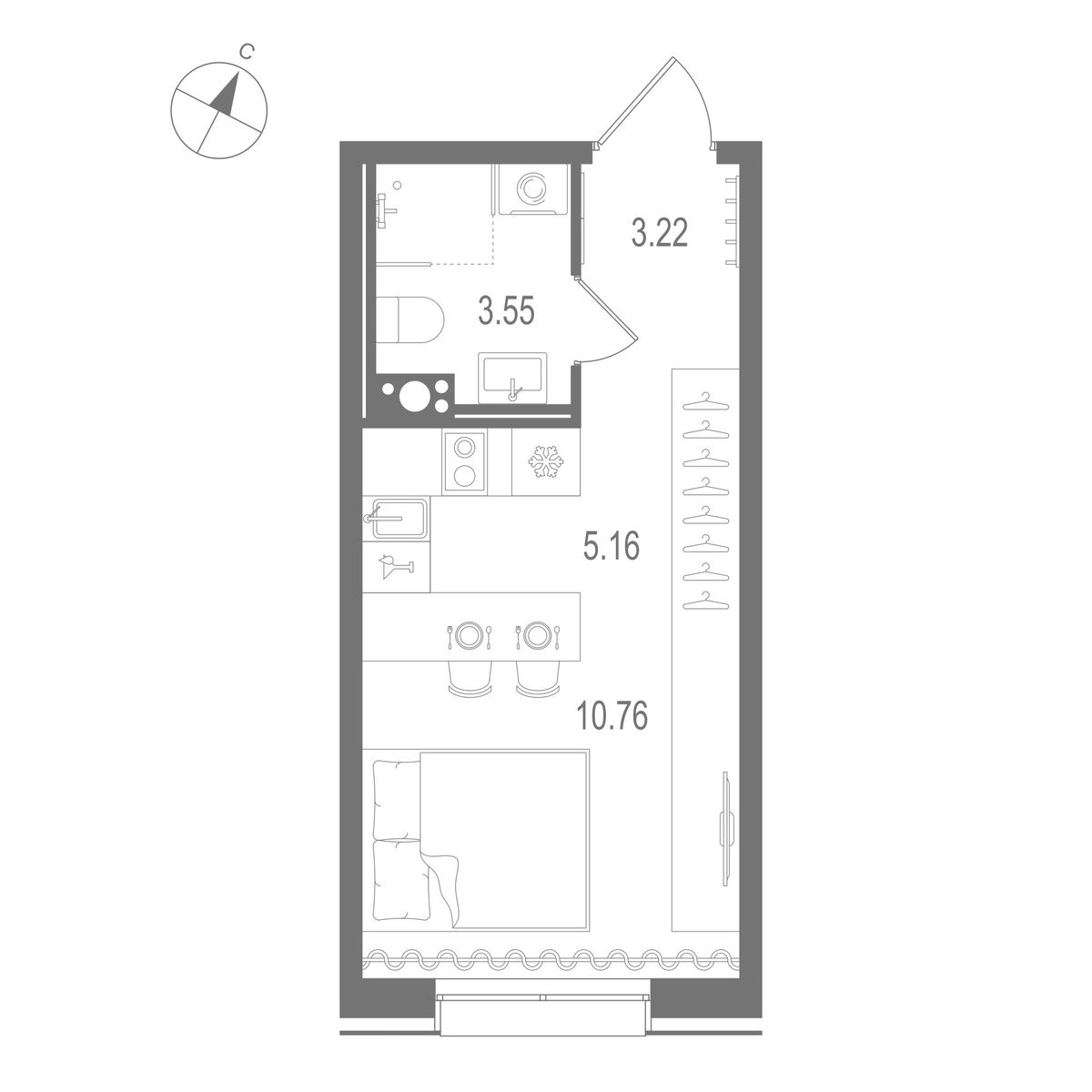 1-комнатная квартира, 22.69 м²; этаж: 4 - купить в Санкт-Петербурге