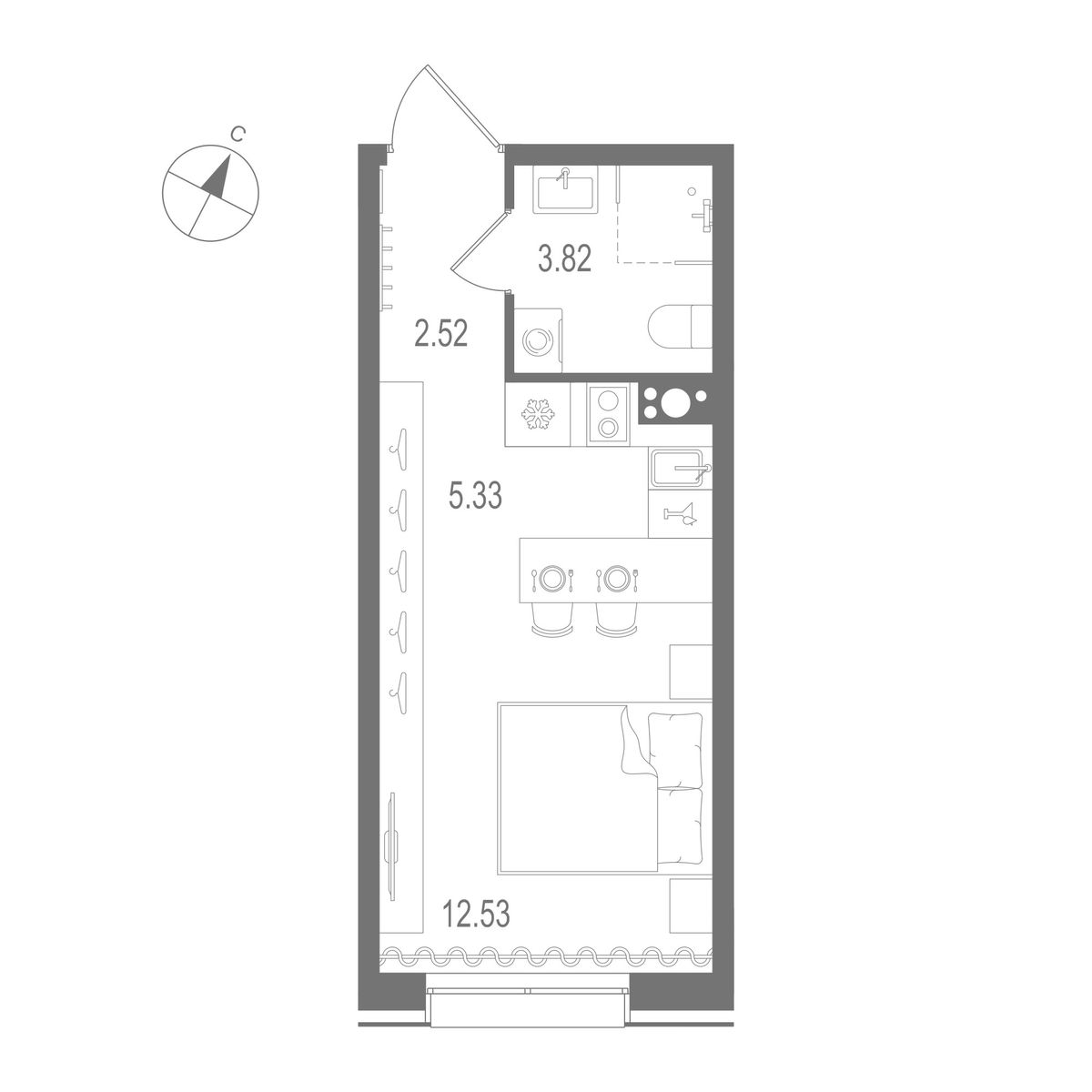 1-комнатная квартира, 24.2 м²; этаж: 3 - купить в Санкт-Петербурге