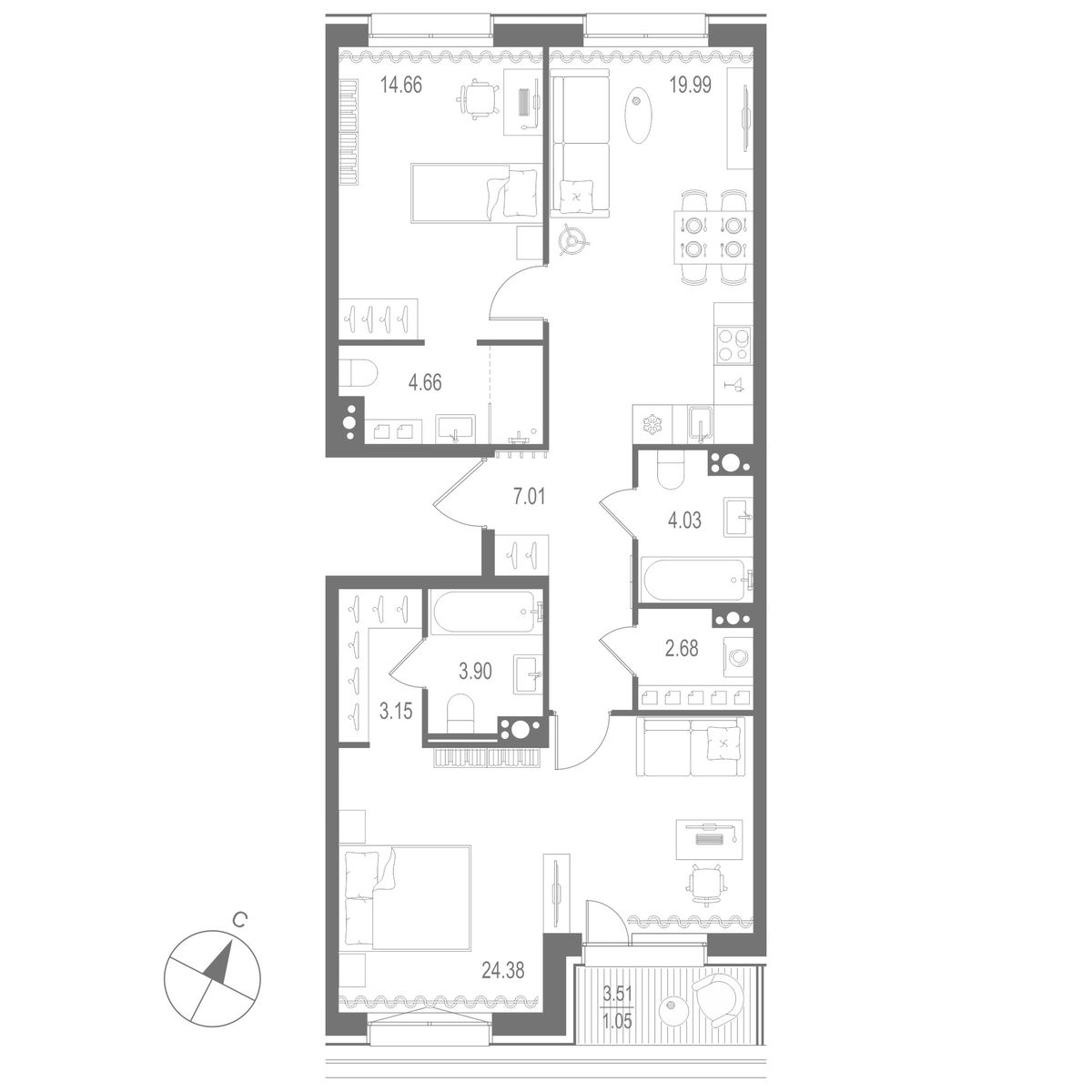 2-комнатная квартира, 85.51 м²; этаж: 10 - купить в Санкт-Петербурге