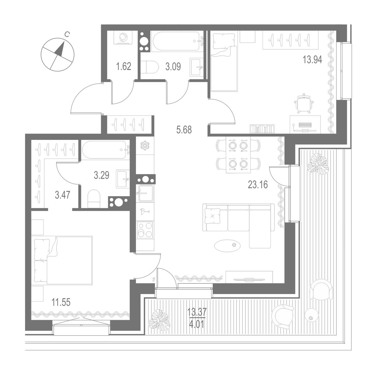 2-комнатная квартира  №260 в Остров Первых: 69.81 м², этаж 10 - купить в Санкт-Петербурге
