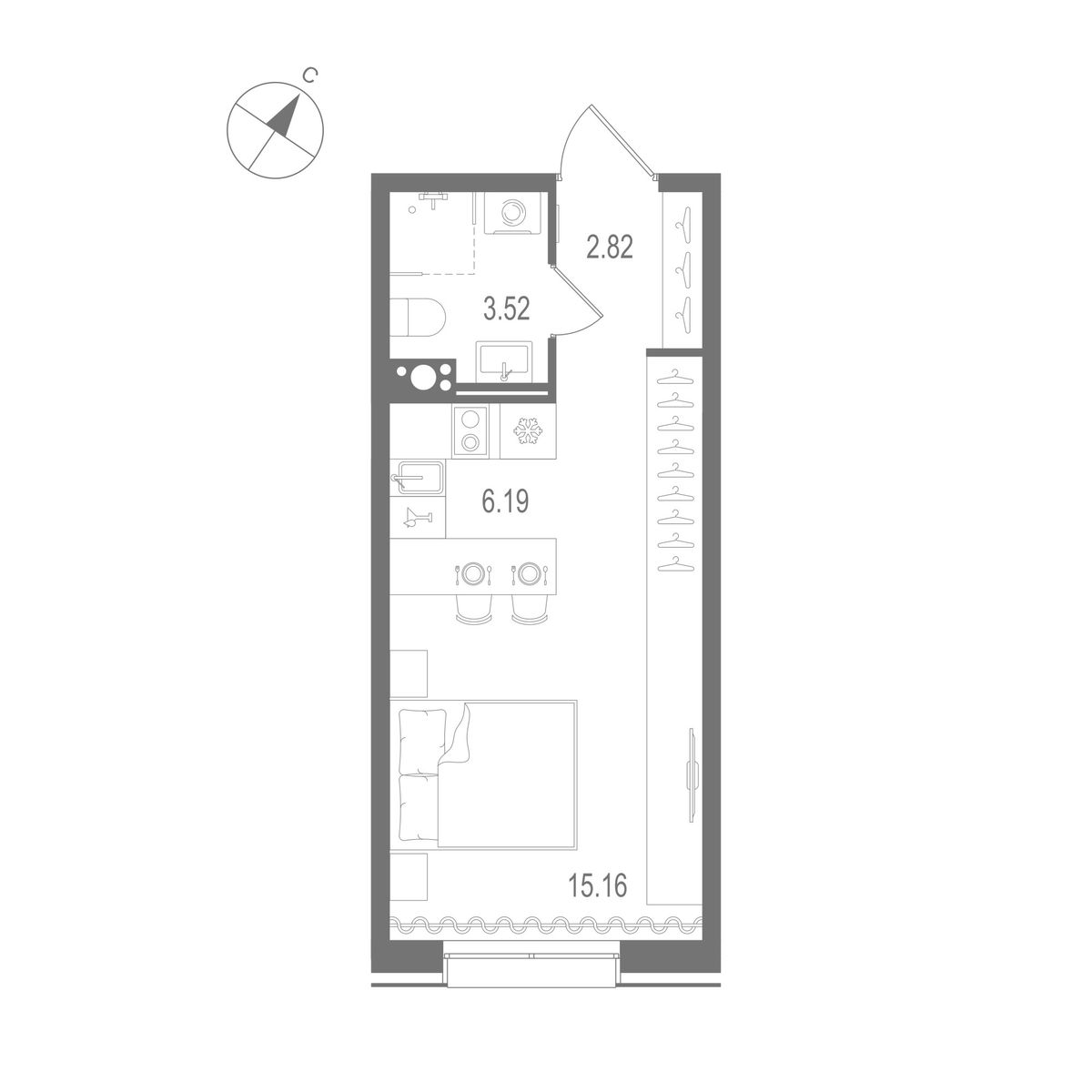 1-комнатная квартира, 27.69 м²; этаж: 6 - купить в Санкт-Петербурге