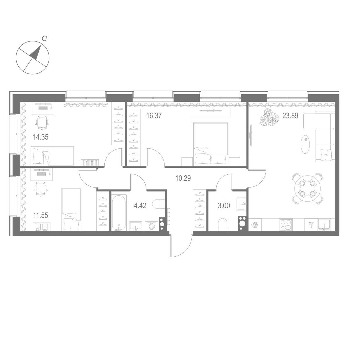 3-комнатная квартира, 83.87 м²; этаж: 7 - купить в Санкт-Петербурге