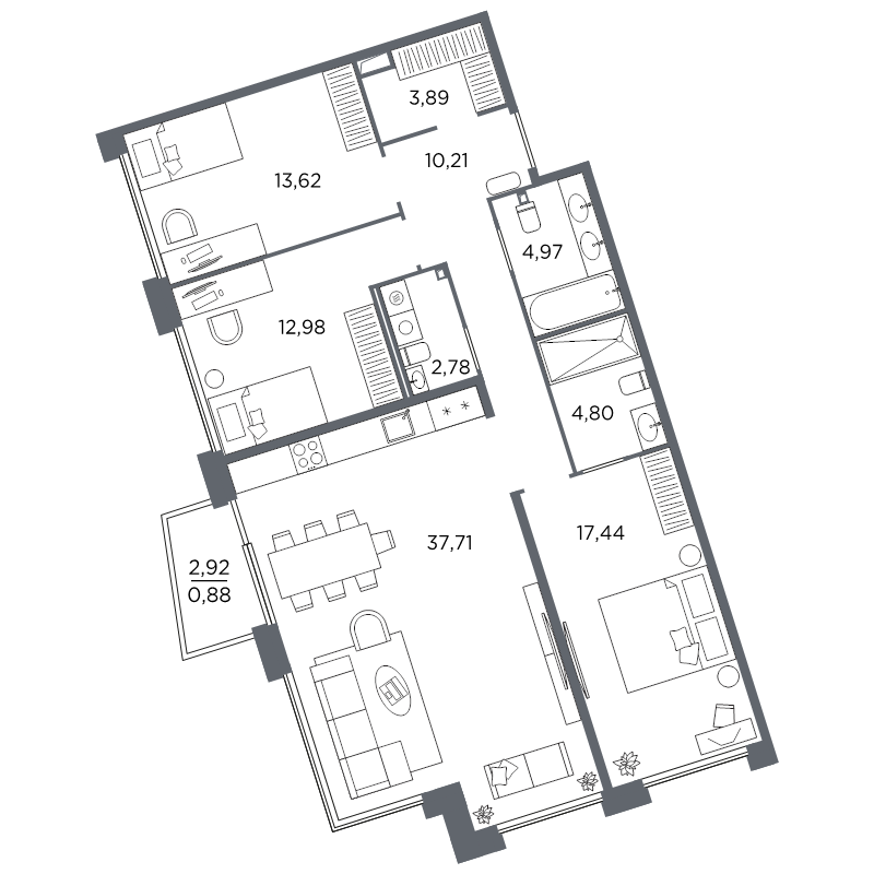 3-комнатная квартира №61 в: Акватория: 109.28 м²; этаж: 3 - купить в Санкт-Петербурге
