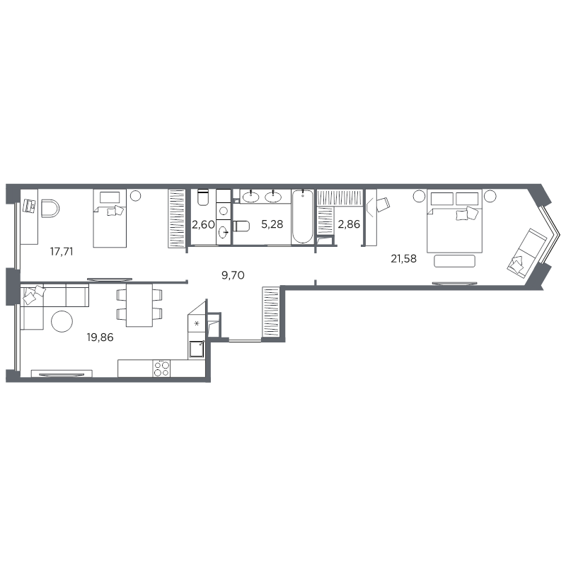 2-комнатная квартира, 79.59 м²; этаж: 3 - купить в Санкт-Петербурге