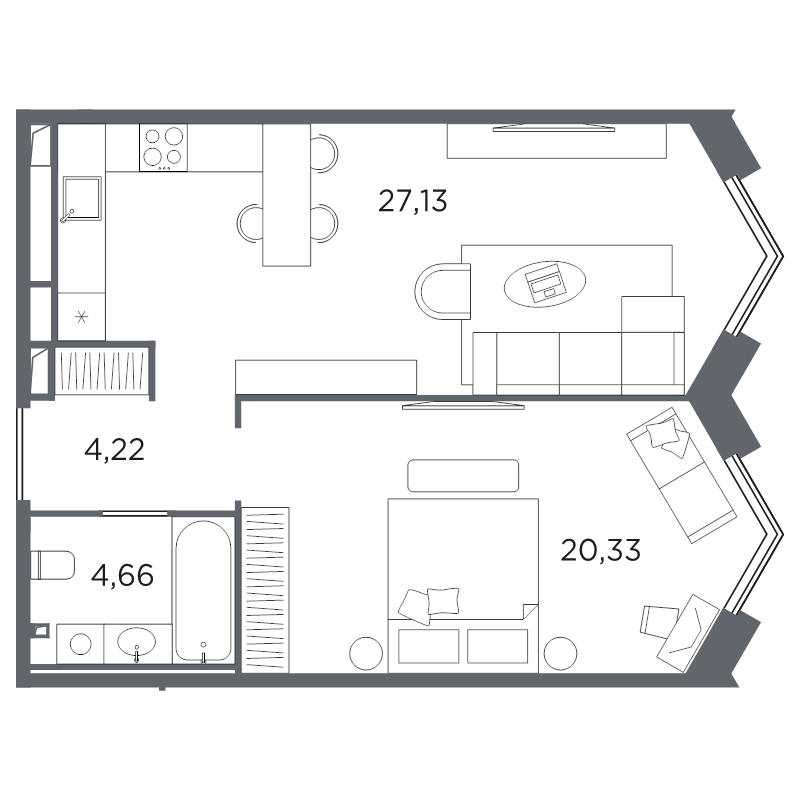 1-комнатная квартира, 56.34 м²; этаж: 3 - купить в Санкт-Петербурге
