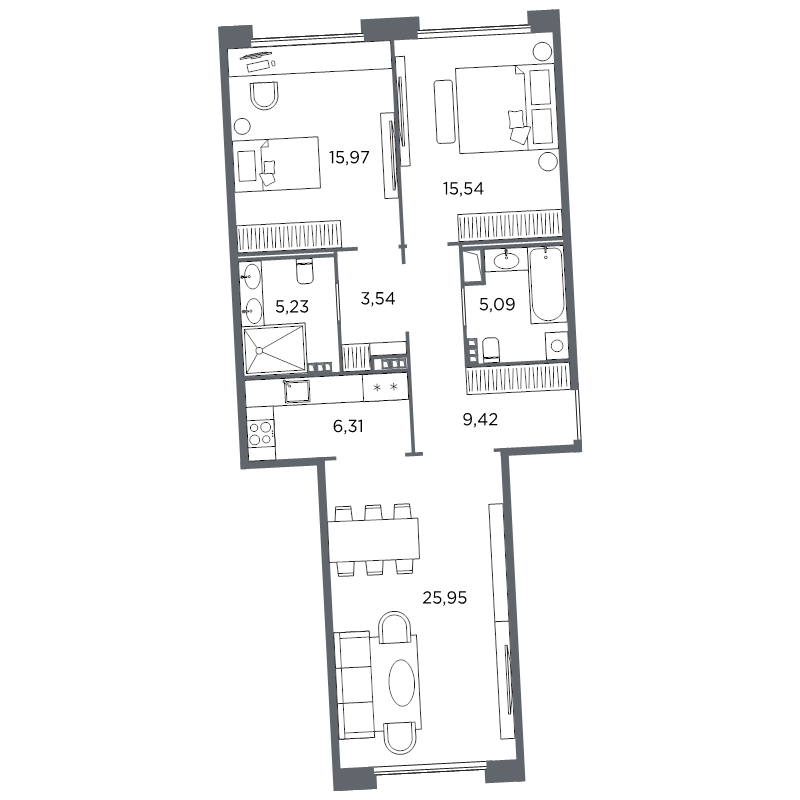 2-комнатная квартира, 87.05 м²; этаж: 5 - купить в Санкт-Петербурге
