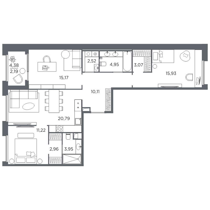 3-комнатная квартира, 92.86 м²; этаж: 3 - купить в Санкт-Петербурге