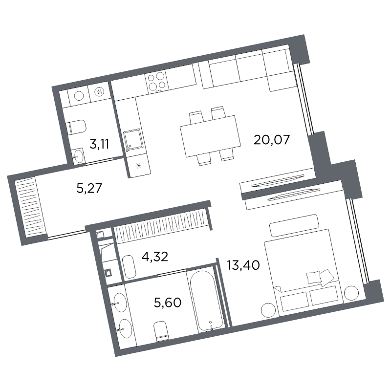 1-комнатная квартира, 51.77 м²; этаж: 3 - купить в Санкт-Петербурге