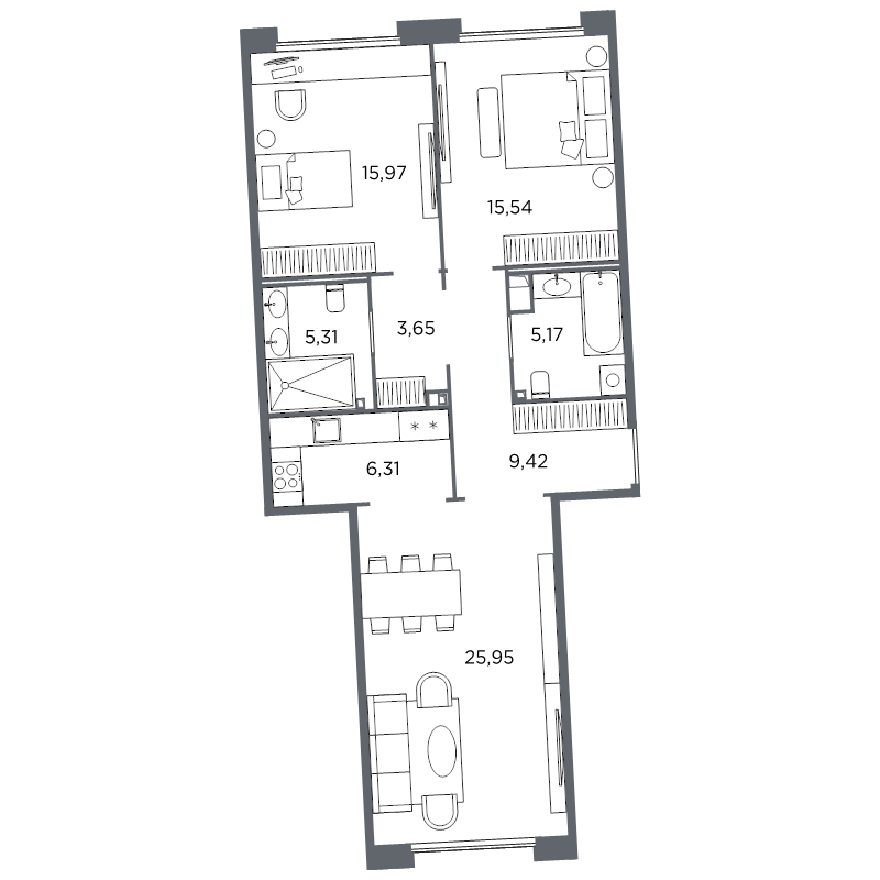 2-комнатная квартира, 87.32 м²; этаж: 3 - купить в Санкт-Петербурге