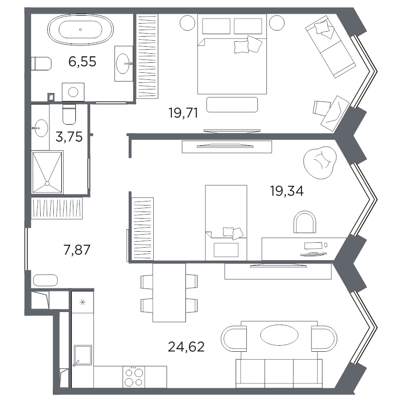 2-комнатная квартира, 81.84 м²; этаж: 3 - купить в Санкт-Петербурге