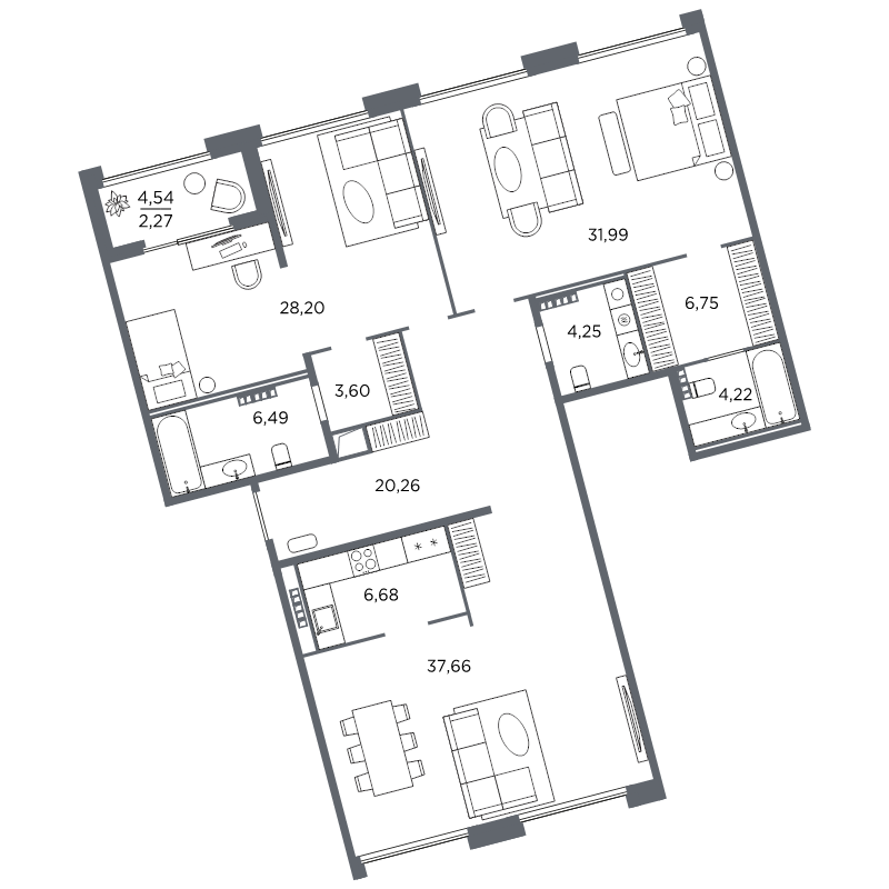 2-комнатная квартира №61 в: Акватория: 152.37 м²; этаж: 7 - купить в Санкт-Петербурге