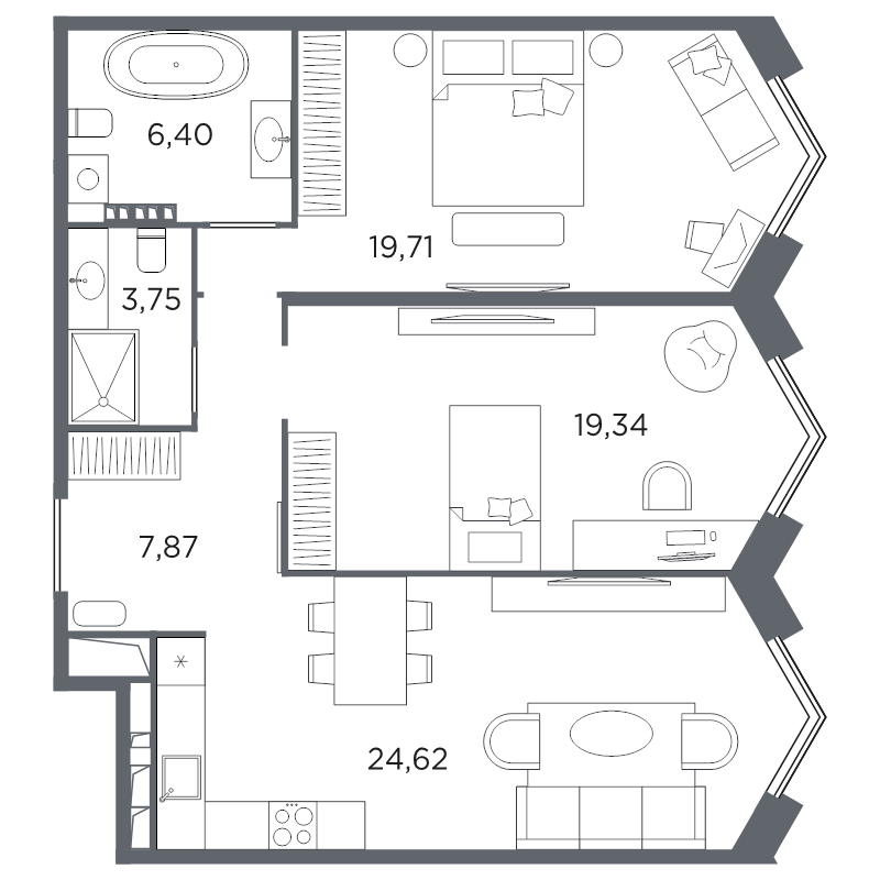 2-комнатная квартира, 81.69 м²; этаж: 7 - купить в Санкт-Петербурге