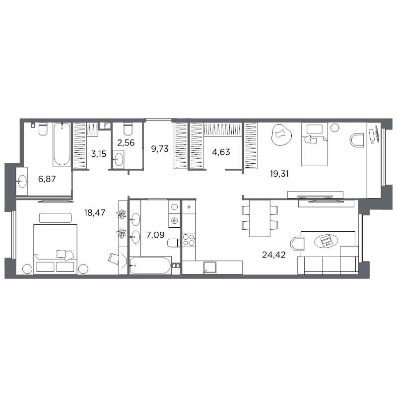 2-комнатная квартира, 96.23 м²; этаж: 3 - купить в Санкт-Петербурге