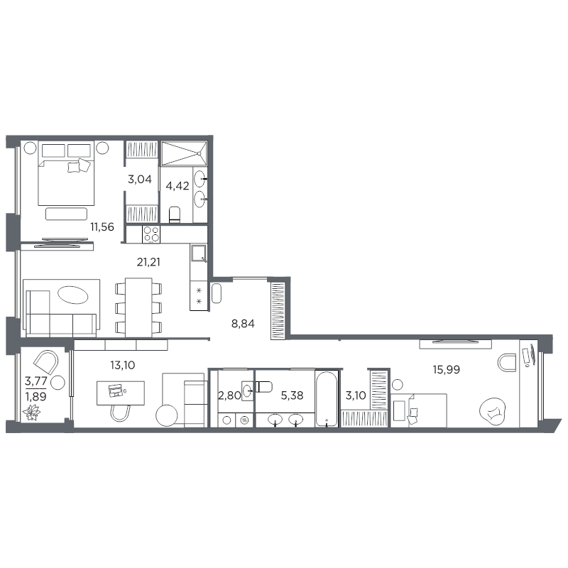 3-комнатная квартира, 91.33 м²; этаж: 2 - купить в Санкт-Петербурге