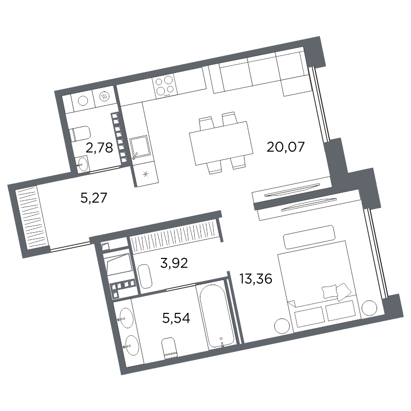1-комнатная квартира, 50.94 м²; этаж: 7 - купить в Санкт-Петербурге