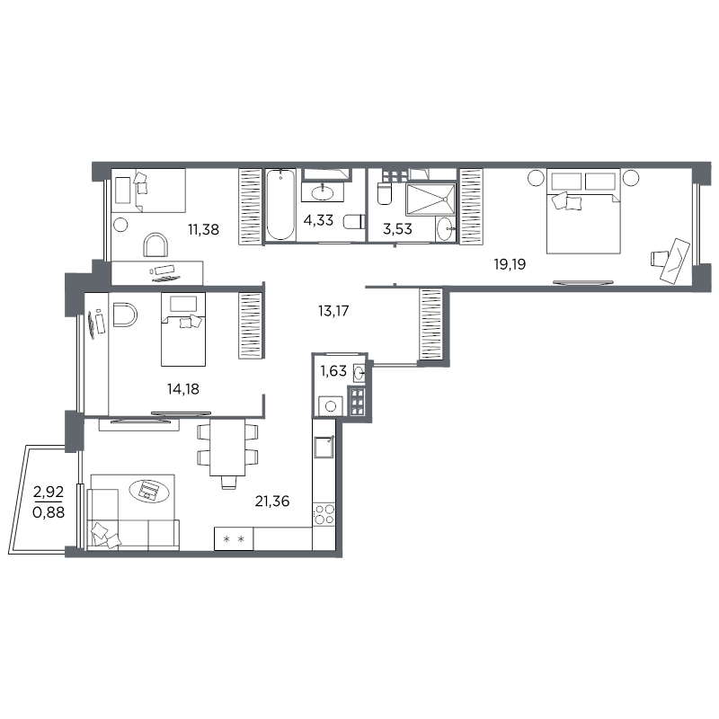 3-комнатная квартира, 89.65 м²; этаж: 7 - купить в Санкт-Петербурге
