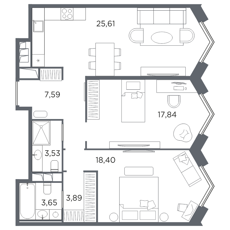 2-комнатная квартира, 80.51 м²; этаж: 7 - купить в Санкт-Петербурге