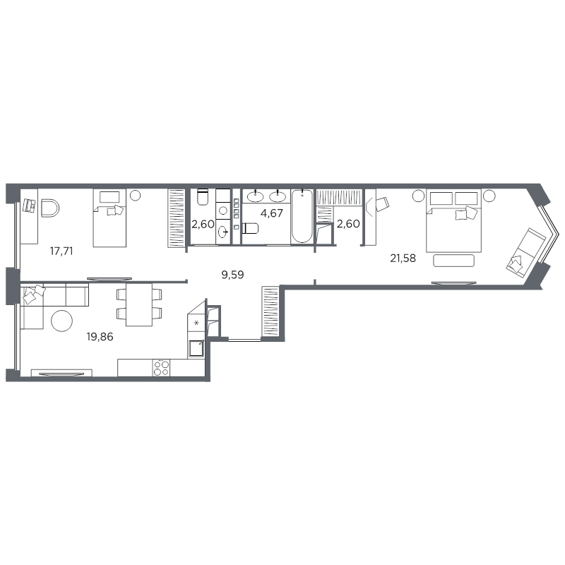 2-комнатная квартира, 78.61 м²; этаж: 7 - купить в Санкт-Петербурге