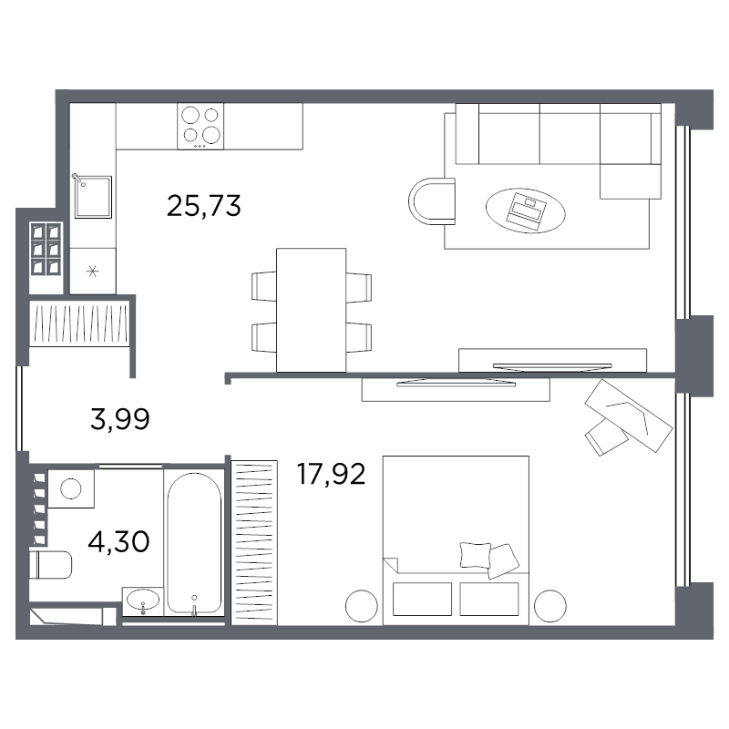 1-комнатная квартира, 51.94 м²; этаж: 7 - купить в Санкт-Петербурге