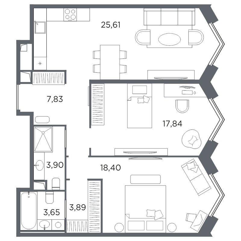 2-комнатная квартира, 81.12 м²; этаж: 3 - купить в Санкт-Петербурге