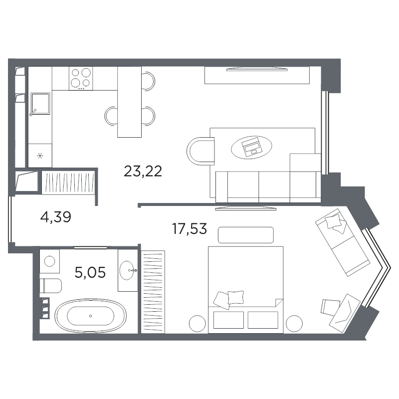 1-комнатная квартира, 50.19 м²; этаж: 5 - купить в Санкт-Петербурге
