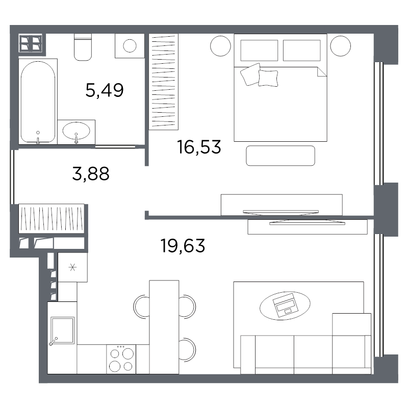 1-комнатная квартира, 45.53 м²; этаж: 5 - купить в Санкт-Петербурге