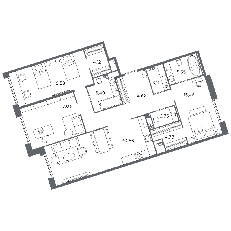 3-комнатная квартира №61 в: Акватория: 128.46 м²; этаж: 5 - купить в Санкт-Петербурге