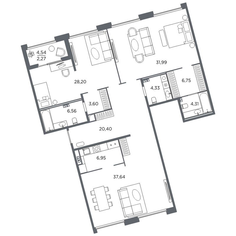 2-комнатная квартира №61 в: Акватория: 153 м²; этаж: 5 - купить в Санкт-Петербурге