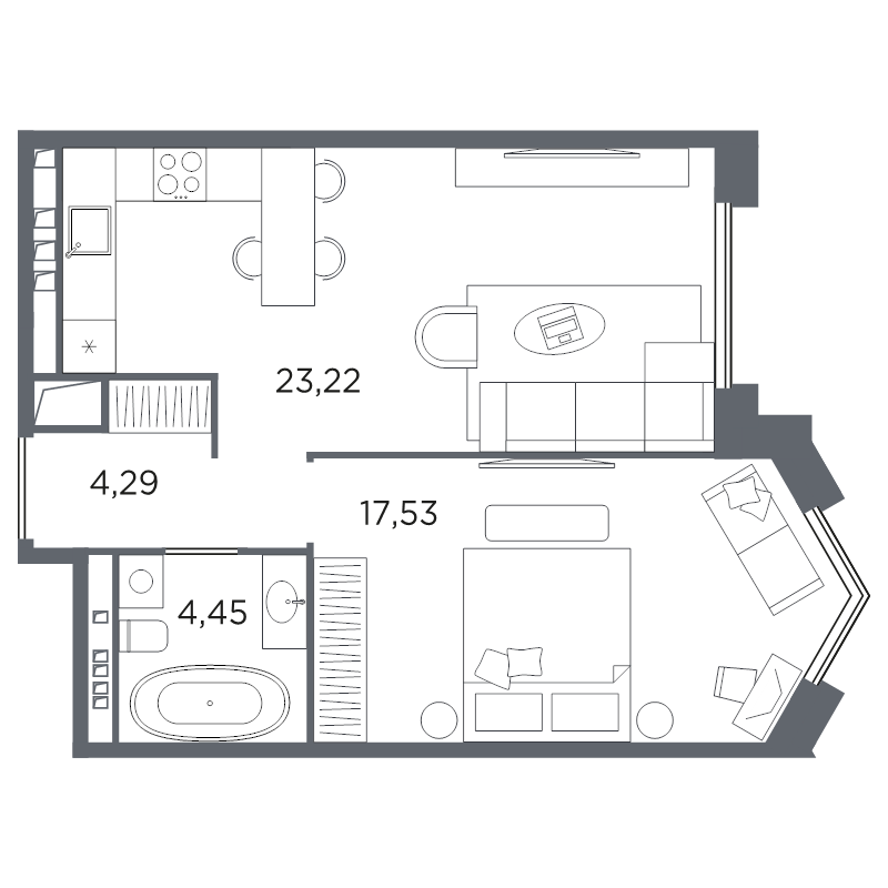 1-комнатная квартира, 49.49 м²; этаж: 7 - купить в Санкт-Петербурге