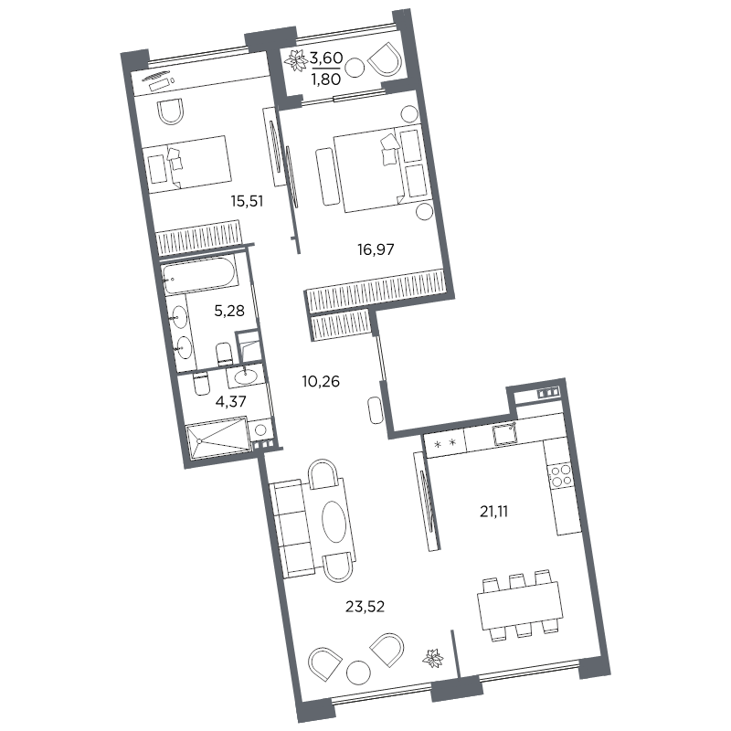 2-комнатная квартира, 98.82 м²; этаж: 5 - купить в Санкт-Петербурге