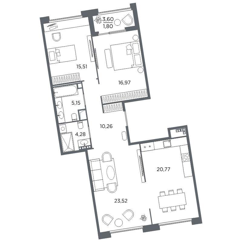 2-комнатная квартира, 98.26 м²; этаж: 7 - купить в Санкт-Петербурге