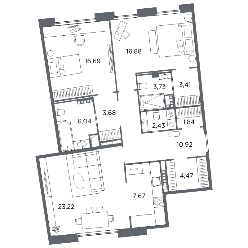 2-комнатная квартира, 100.98 м²; этаж: 7 - купить в Санкт-Петербурге