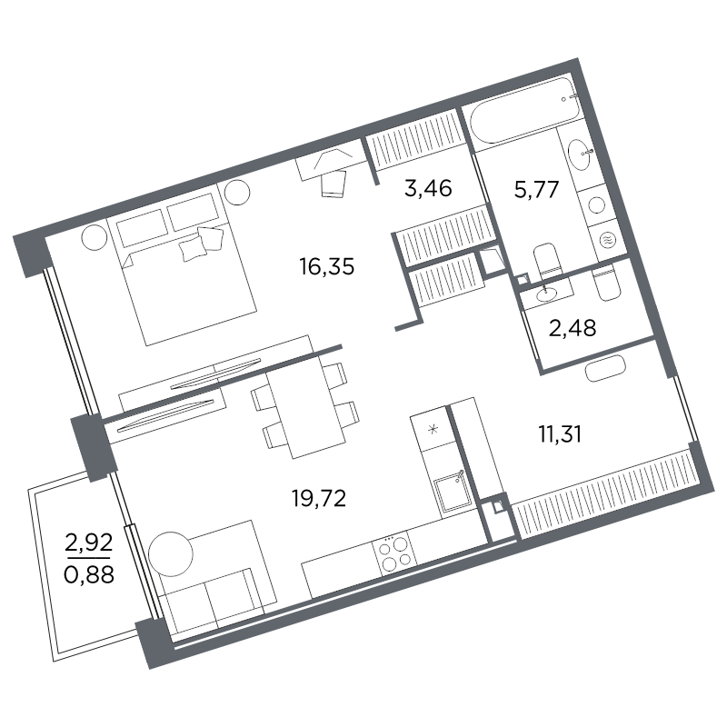 1-комнатная квартира, 59.97 м²; этаж: 3 - купить в Санкт-Петербурге