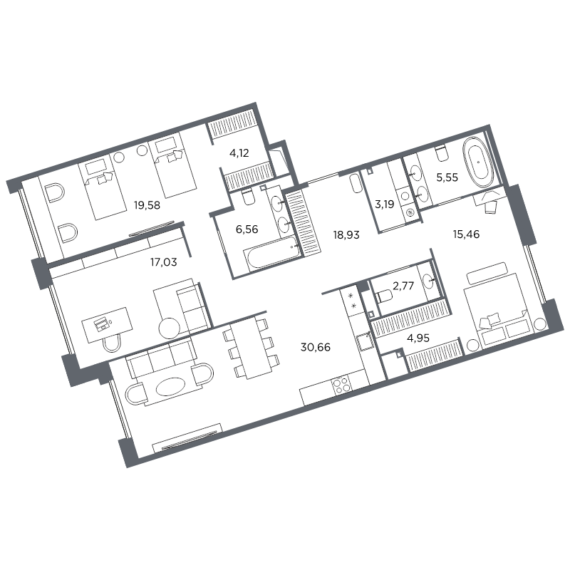3-комнатная квартира №61 в: Акватория: 128.8 м²; этаж: 3 - купить в Санкт-Петербурге