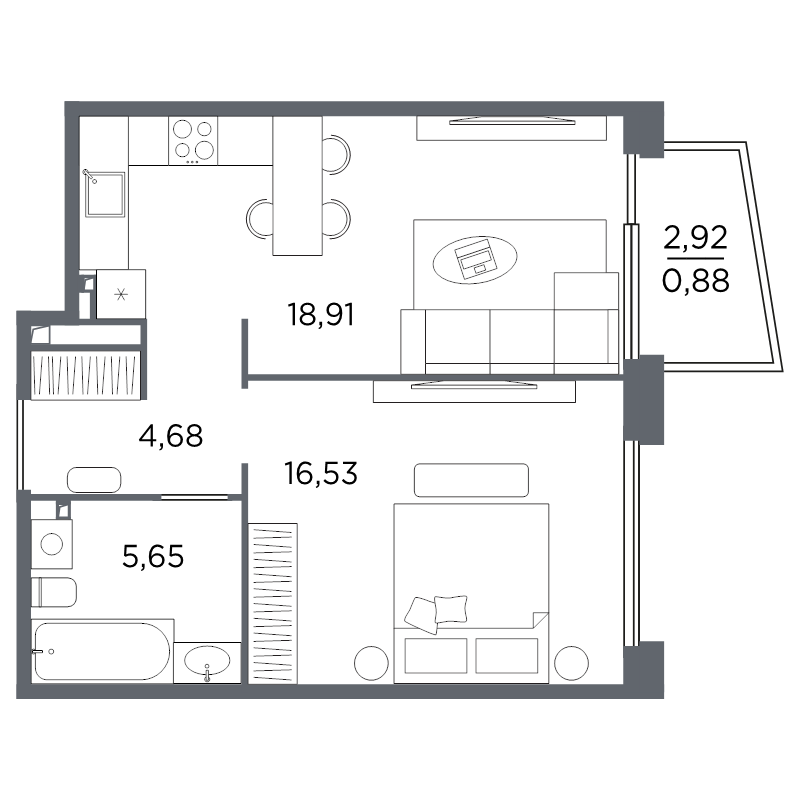 1-комнатная квартира, 46.65 м²; этаж: 3 - купить в Санкт-Петербурге
