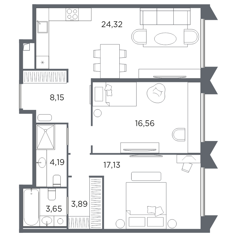 2-комнатная квартира, 77.89 м²; этаж: 2 - купить в Санкт-Петербурге