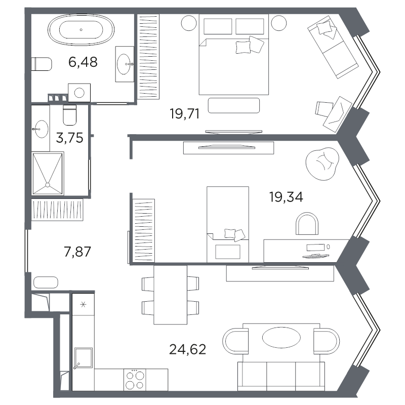 2-комнатная квартира, 81.77 м²; этаж: 5 - купить в Санкт-Петербурге