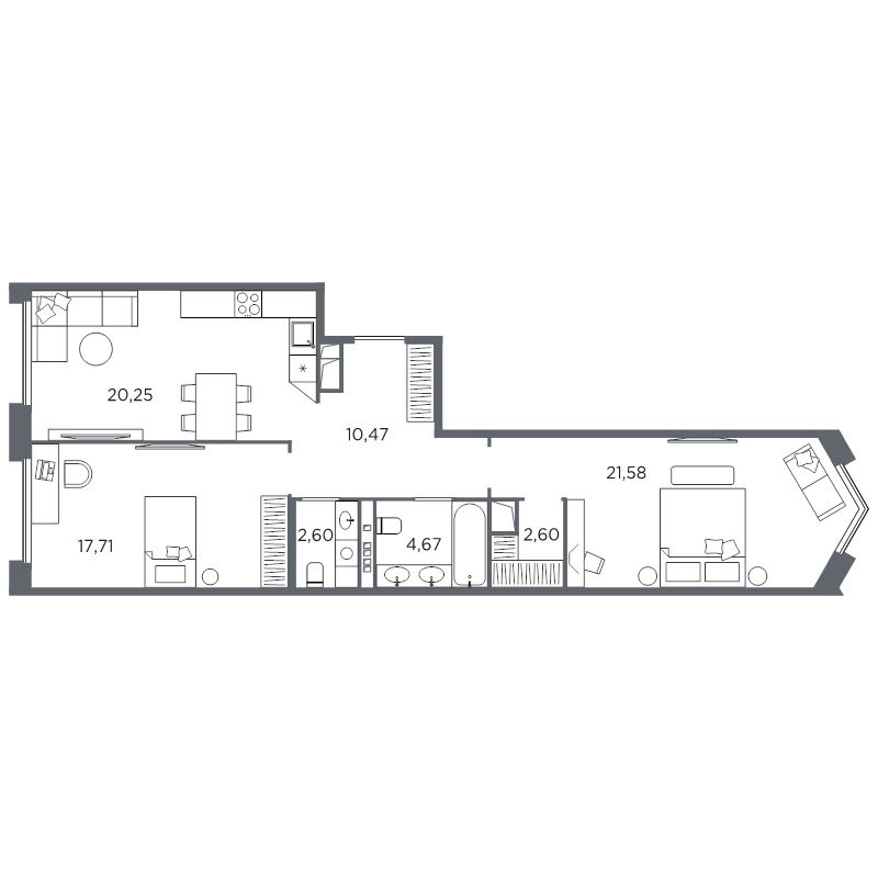 2-комнатная квартира, 79.88 м²; этаж: 7 - купить в Санкт-Петербурге