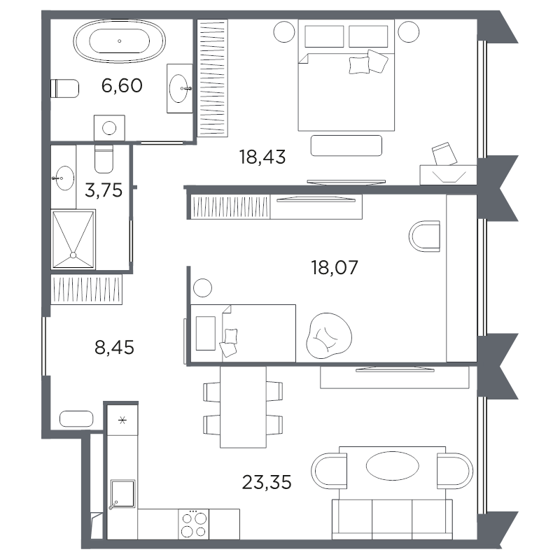 2-комнатная квартира, 78.65 м²; этаж: 2 - купить в Санкт-Петербурге