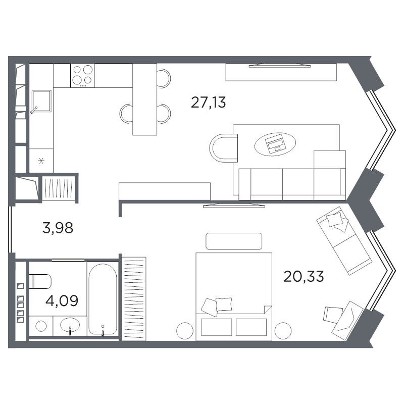 1-комнатная квартира, 55.53 м²; этаж: 7 - купить в Санкт-Петербурге