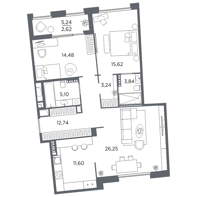 2-комнатная квартира, 95.49 м²; этаж: 7 - купить в Санкт-Петербурге