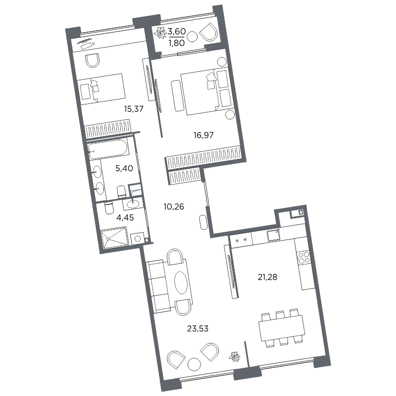 2-комнатная квартира, 99.06 м²; этаж: 3 - купить в Санкт-Петербурге