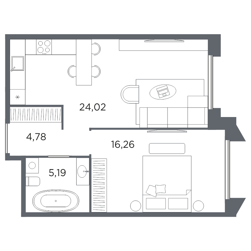 1-комнатная квартира, 50.25 м²; этаж: 2 - купить в Санкт-Петербурге