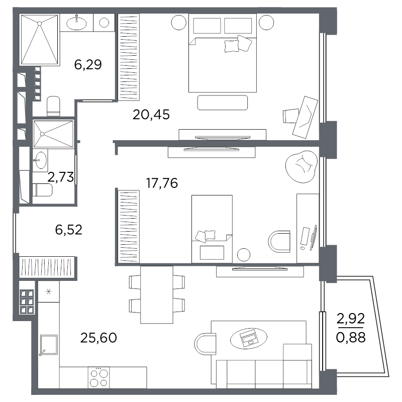 2-комнатная квартира, 80.23 м²; этаж: 7 - купить в Санкт-Петербурге
