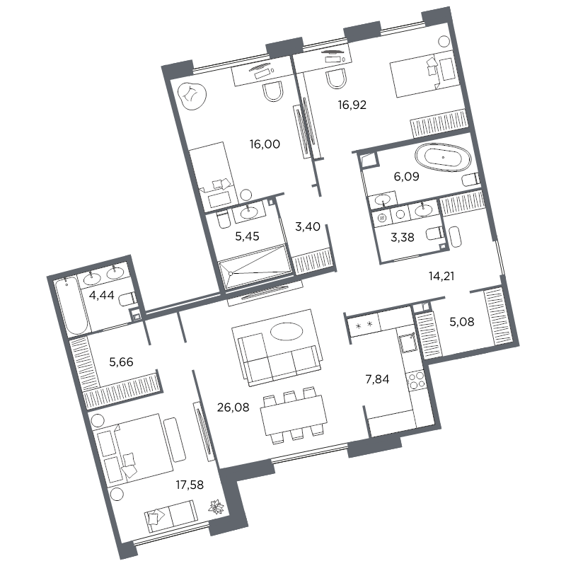 3-комнатная квартира №61 в: Акватория: 132.13 м²; этаж: 3 - купить в Санкт-Петербурге