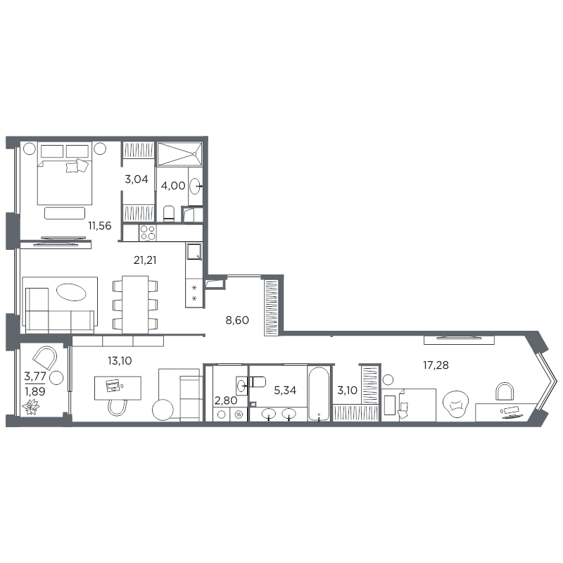 3-комнатная квартира, 91.92 м²; этаж: 3 - купить в Санкт-Петербурге