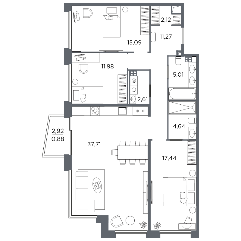 3-комнатная квартира №61 в: Акватория: 108.75 м²; этаж: 5 - купить в Санкт-Петербурге