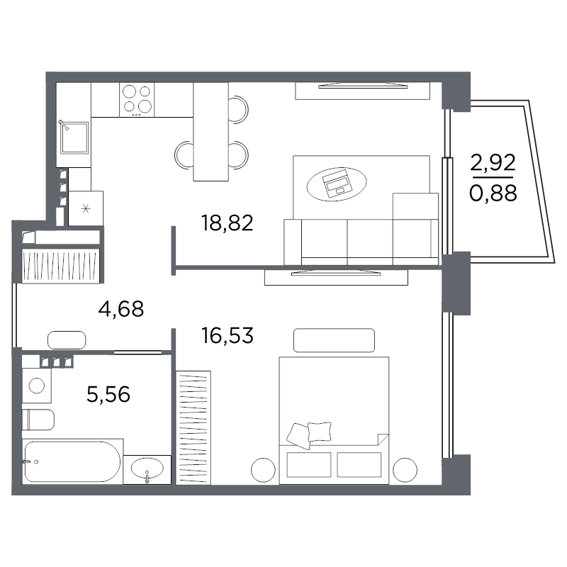 1-комнатная квартира, 46.47 м²; этаж: 5 - купить в Санкт-Петербурге
